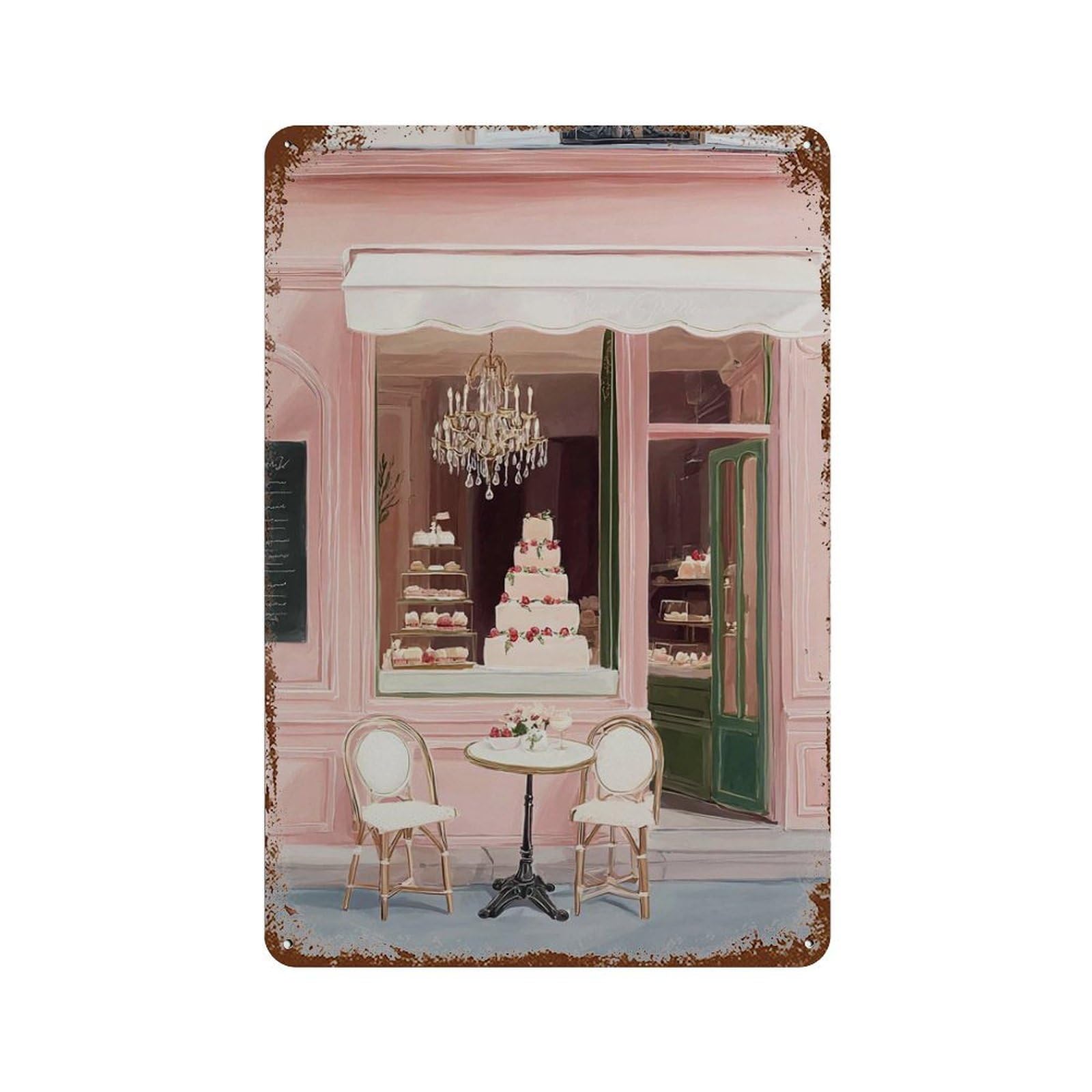 xiaoxiaoshen Paris Patisserie French Bakery Pink Cafe Elegant Cake Shop Parisian Dessert Wall Decor Art Metal Tin Poster Modern Home Decor Art Home Bar Shop Decorations Vintage Sign 30x20cm