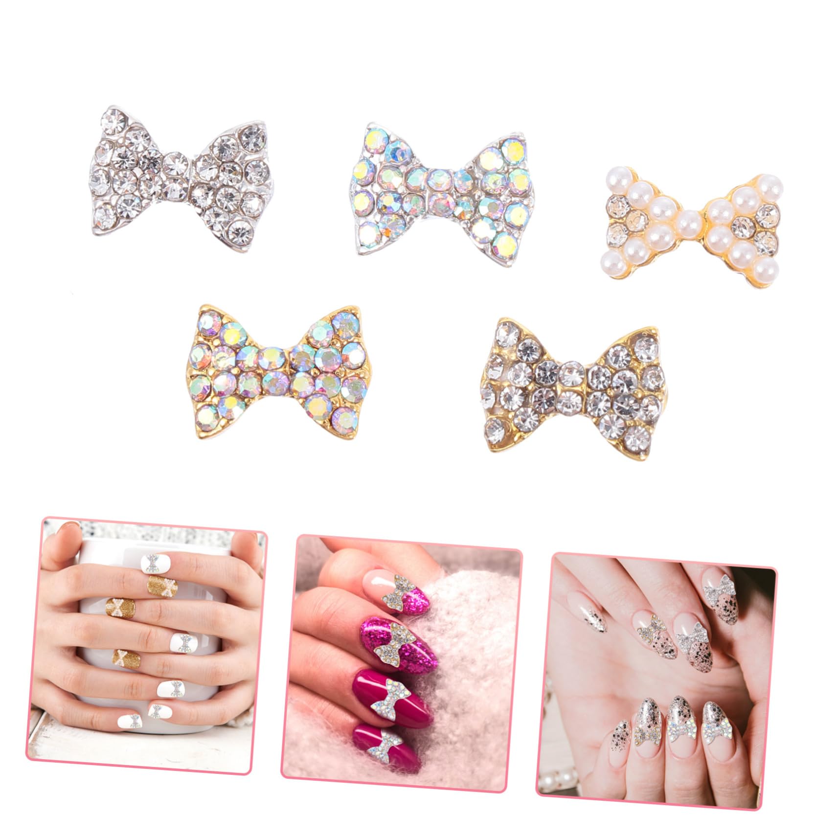 Healvian 150pezzi Pendenti Per Unghie Forma Di Fiocco Strass Decorazioni Per Nail Art Accessori Per Manicure e Fai Te Per Festività e Occasioni Speciali