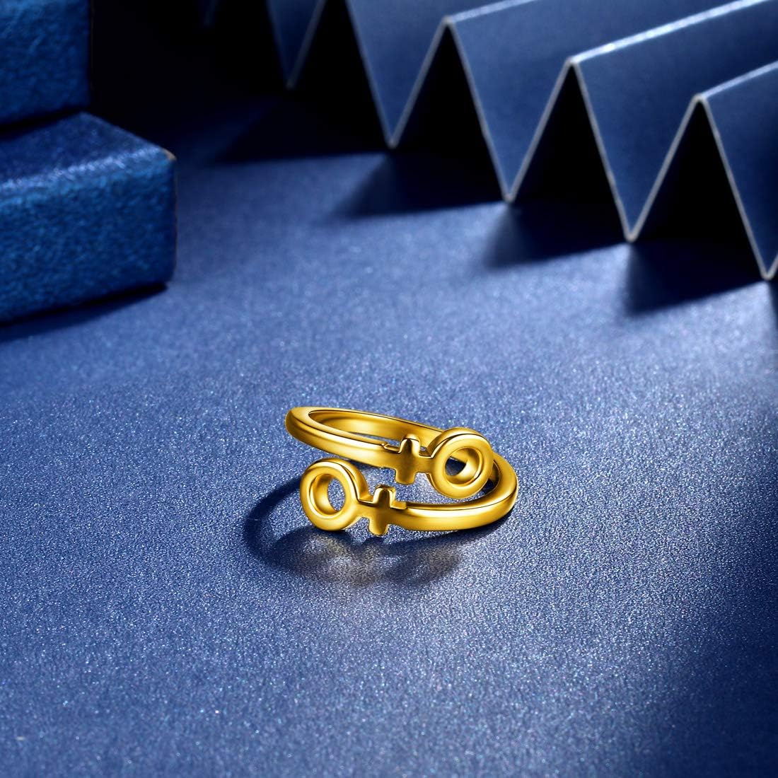 beautlace LGBT Adjustable Rings/Stud Earrings Double Female Symbol Open Ring/Earring 18K Gold/Silver/Black Gun Plated Lesbian Pride Jewelry for Women and Her - Image 7