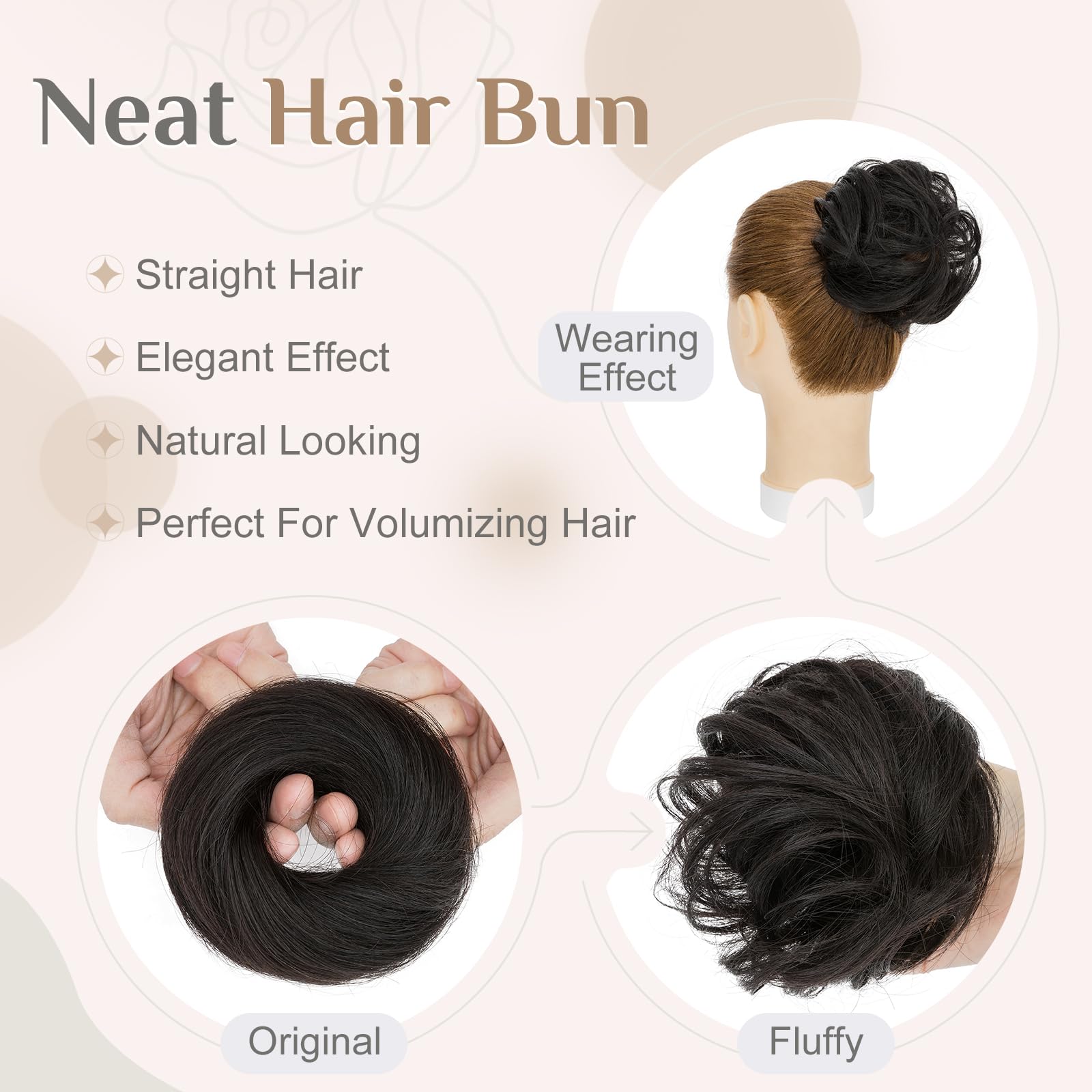 Elailite Human Hair Bun Straight Hair Piece Smooth Neat Real Hair Remy Hair Covered Scrunchies Donuts Updo Chignon For Women - Image 4
