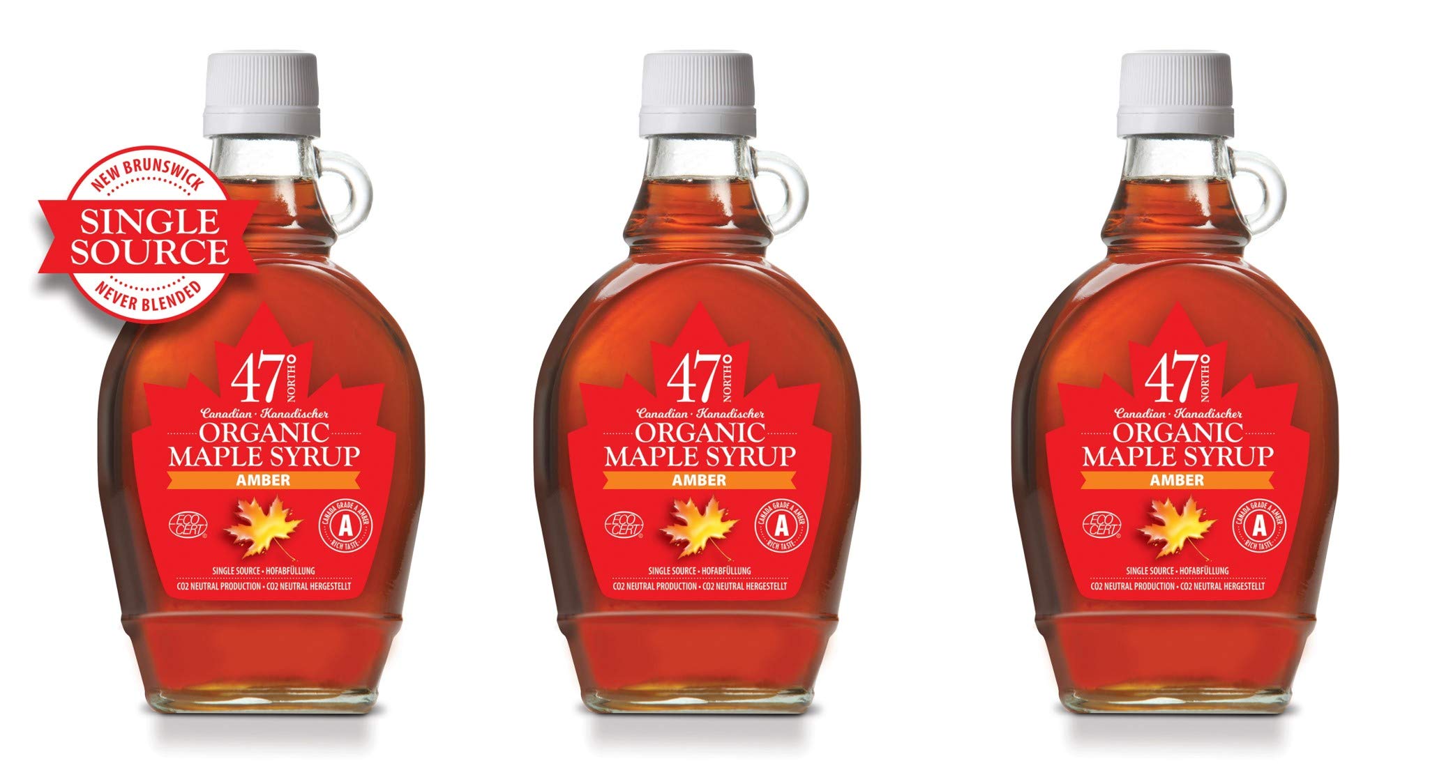 47° North Kanadischer Bio Ahornsirup Amber, 3x 250g Set, Single Source, Grade A, glutenfrei, vegan, organic Maple Syrup, kräftiger Geschmack für Pancakes & mehr