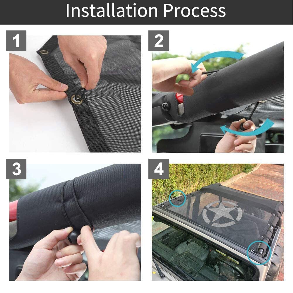 Cubierta de Malla Tipo Bikini Parasol con protección UV, Compatible con Accesorios Jeep Wrangler 1987-2006 YJ TJ, Estilo 5 Estrellas.