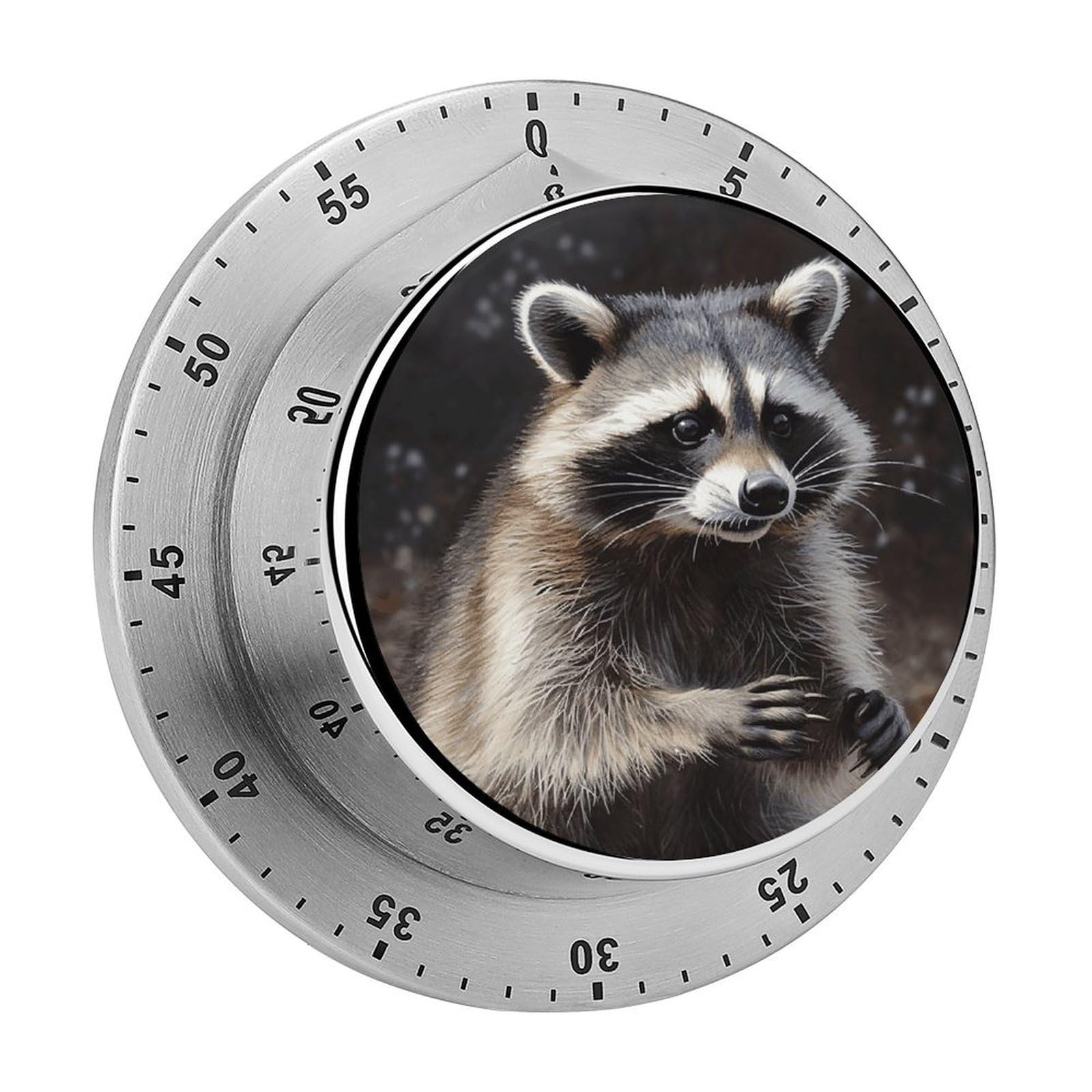 Raccoon Kitchen Timer Chef Cooking Timers Clock with Loud Alarm Exquisite Stainless Steel Mechanical Desk Timers Magnetic Backing 60 Minute Visual Timer for Work