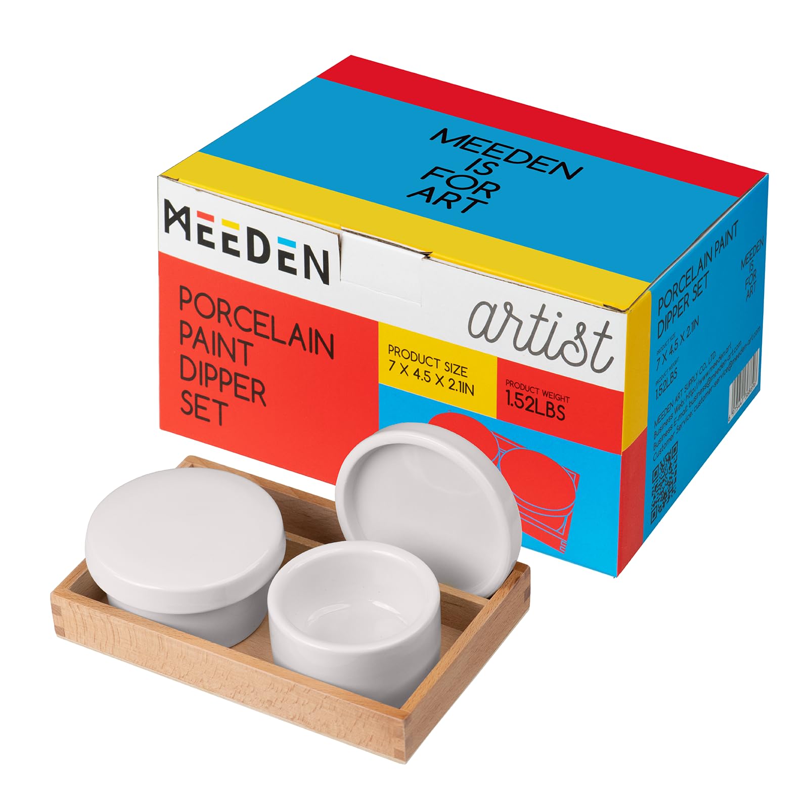 2 Pack Porcelain Palette Cup, Ceramic Palette with Lid, Deep Well Oil Painting Cup, Artists Paint Water Cup, Oil Paint Dipper, Brush Wash Bowl with Beech Wood Tray