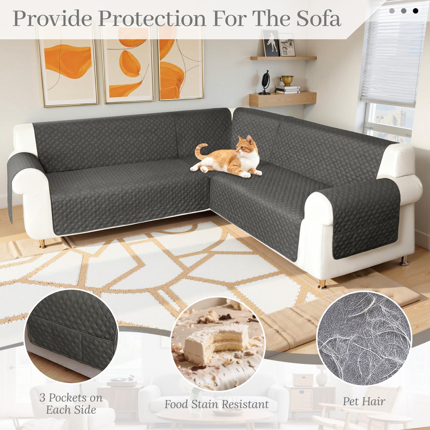Waterproof Corner Sectional Couch Cover for Dogs L Shape Modular Sectional Sofa Cover U Shaped Sofa Slipcovers Soft Fabric Furniture Protector Washable (Small, Dark Grey)