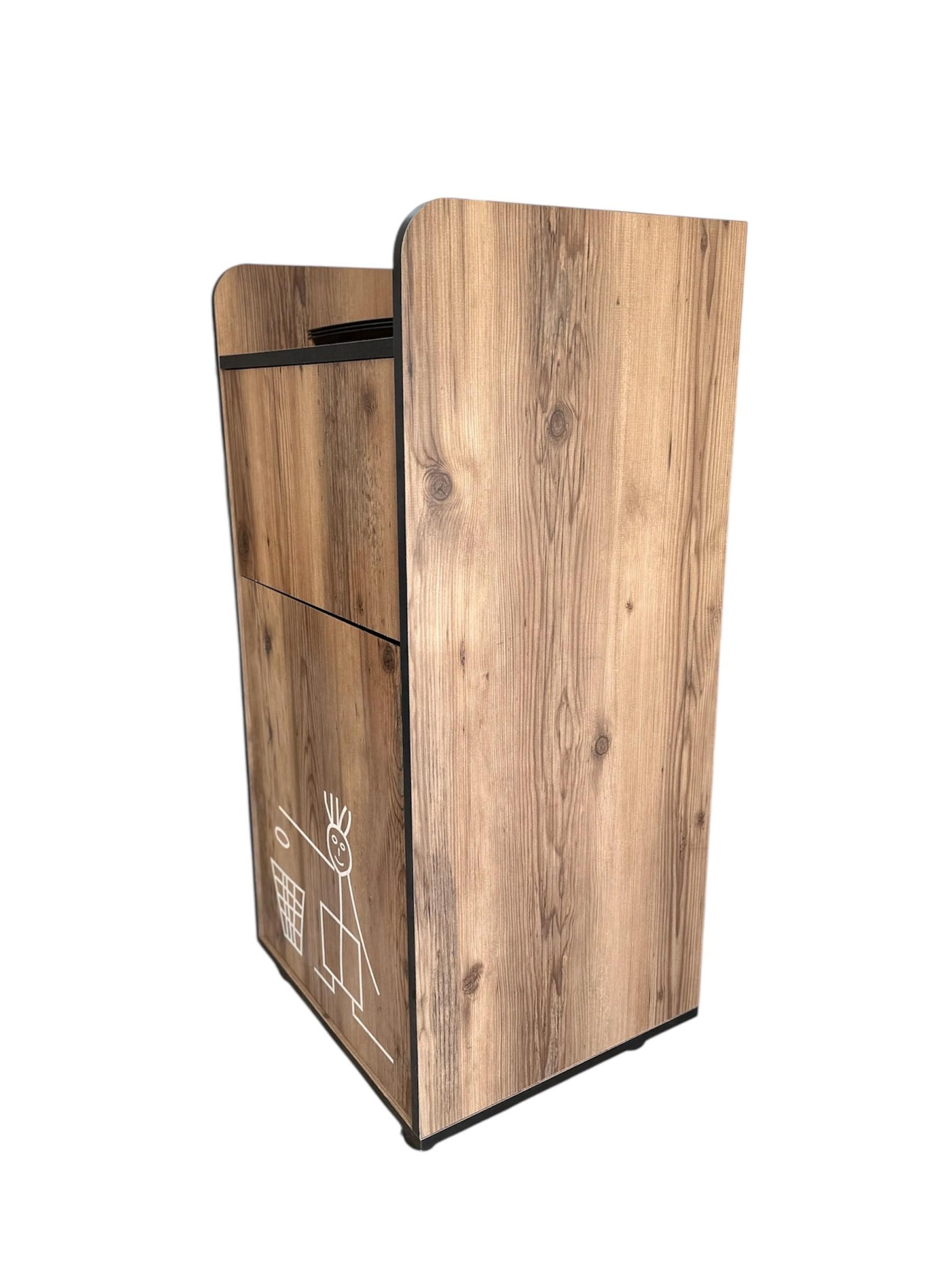 Meuble Poubelle Fast Food Horeca avec Bac PVC Trappe Bascule Coloris Bois