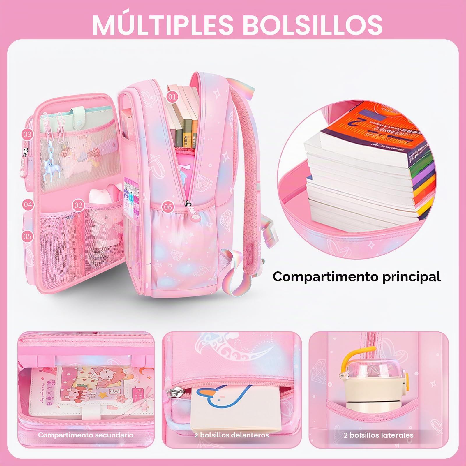 Amythe Set 3 en 1 Mochila Niña con Bolsa Almuerzo Estuche