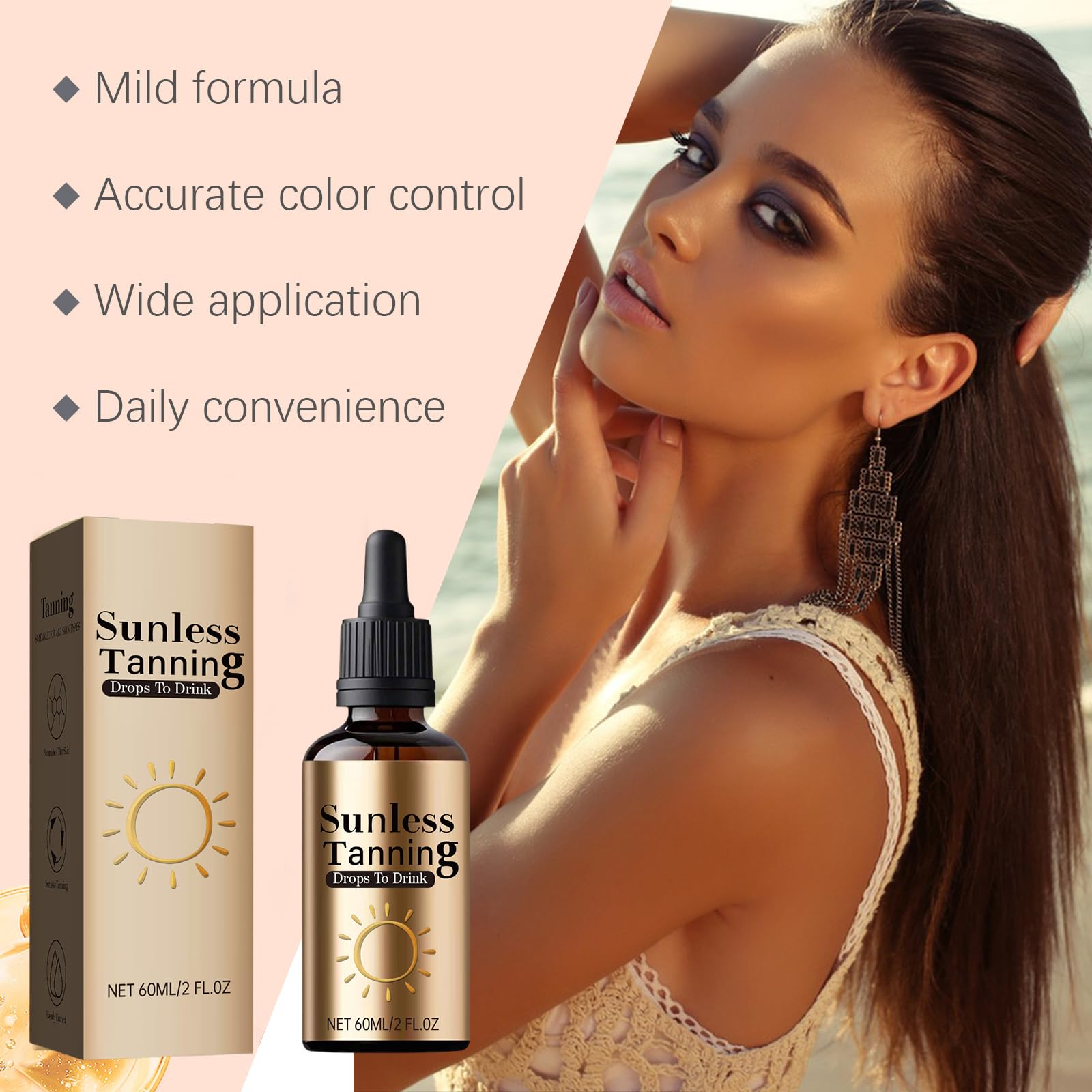 Sunless Tanning Drops To Drink, 60 ml Sunless Bronzing Drops Without Sun, Health And Pea Pigmentation, Fast Tanning, All Skin Types (2 Pieces) - 3