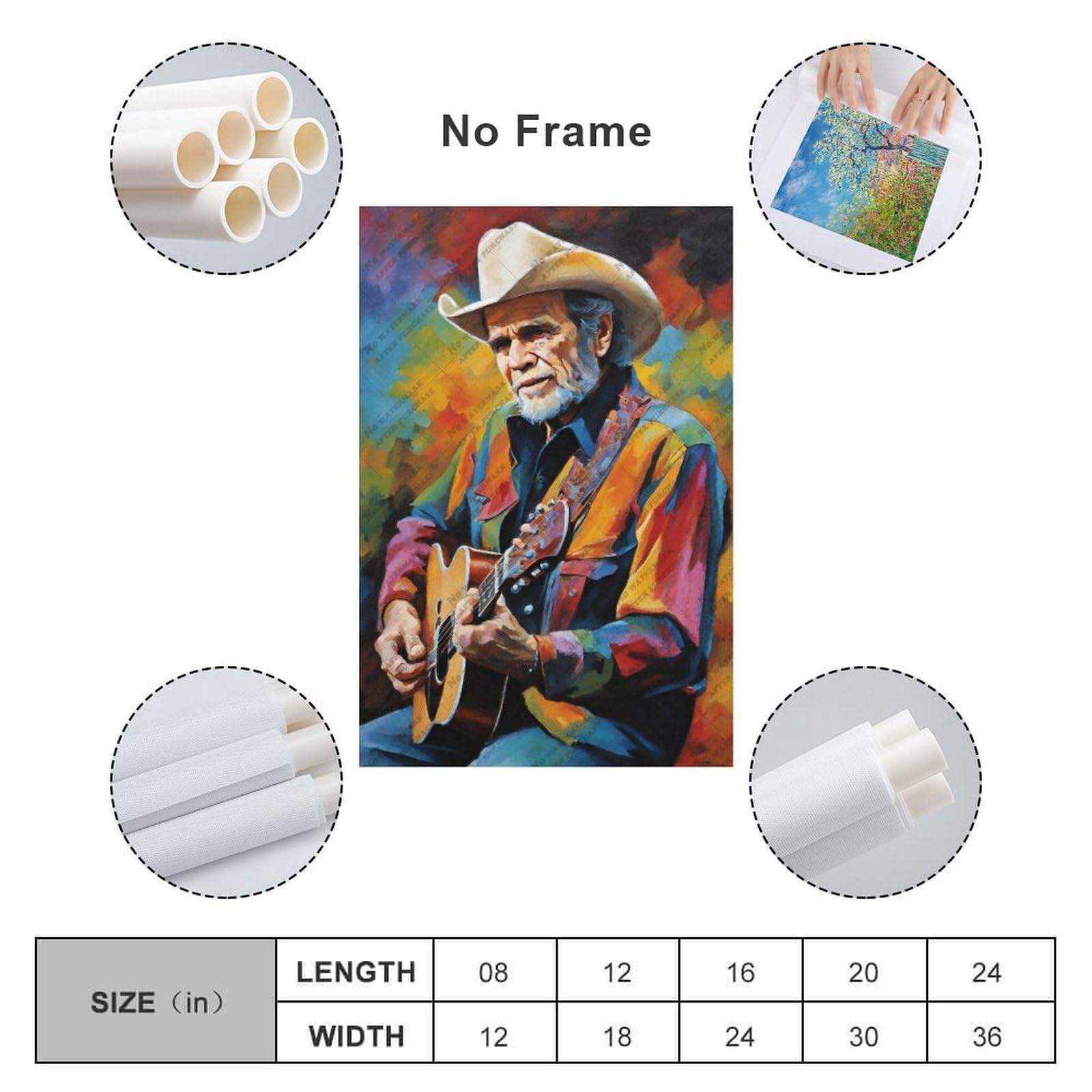 FCOJE Poster su tela con cantante folk country Merle_Haggard (2), decorazione artistica da parete per soggiorno e camera da letto, 60 x 90 cm