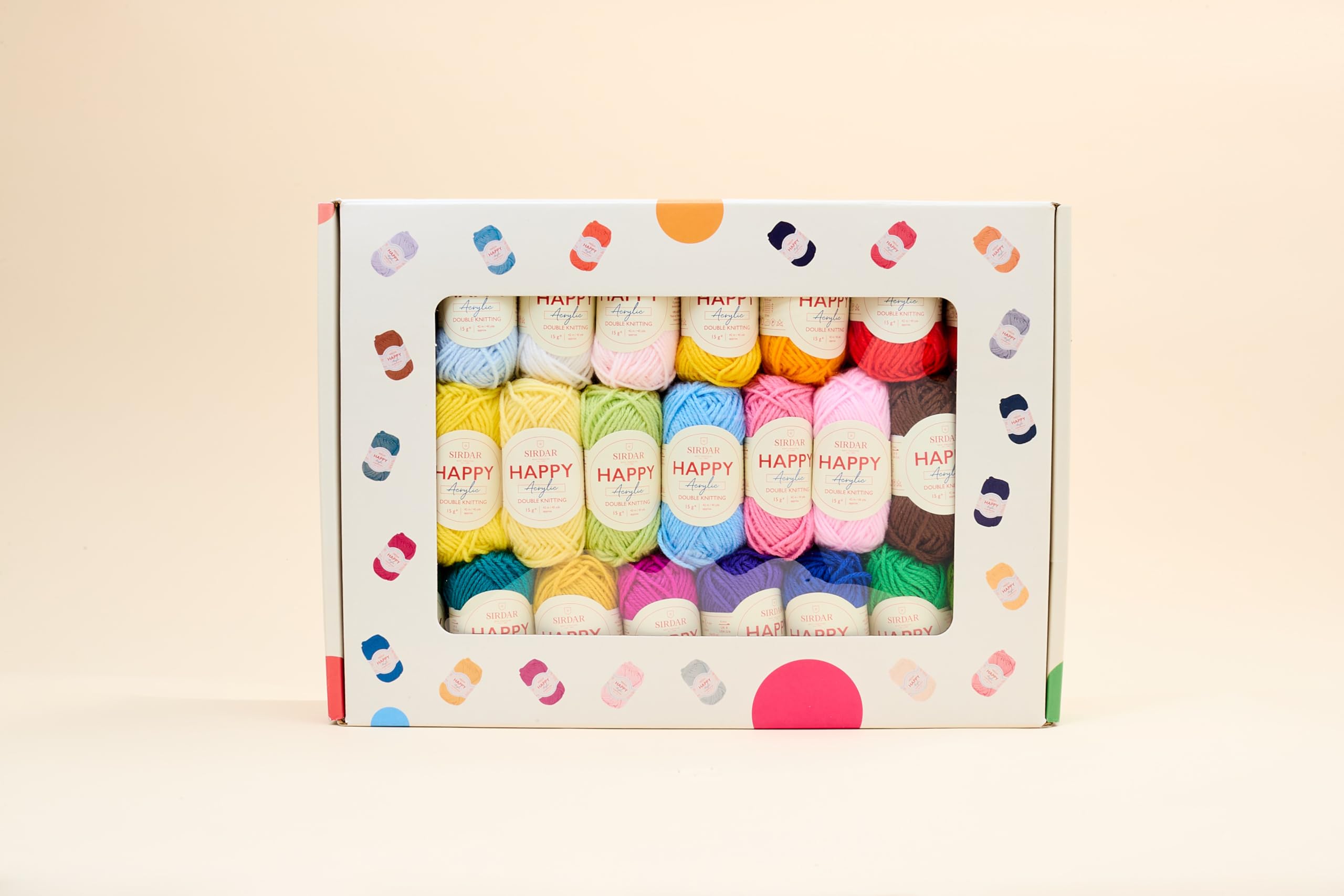Sirdar Happy Colour Yarn Box, 50 Balls of 15g Double Knitting Acrylic Yarn, Assorted Colours