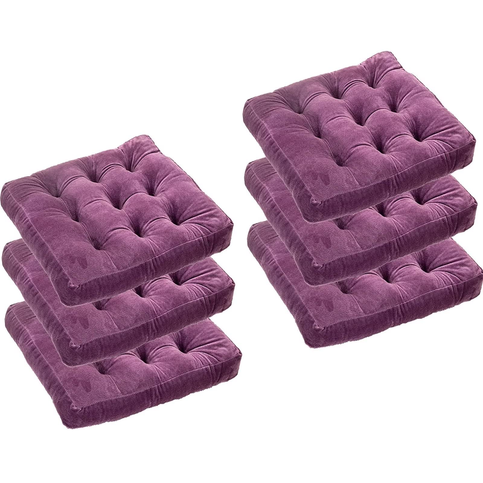 Coussin de chaise violet en velours lot de 6 lavable pour salle à manger 46x46 cm
