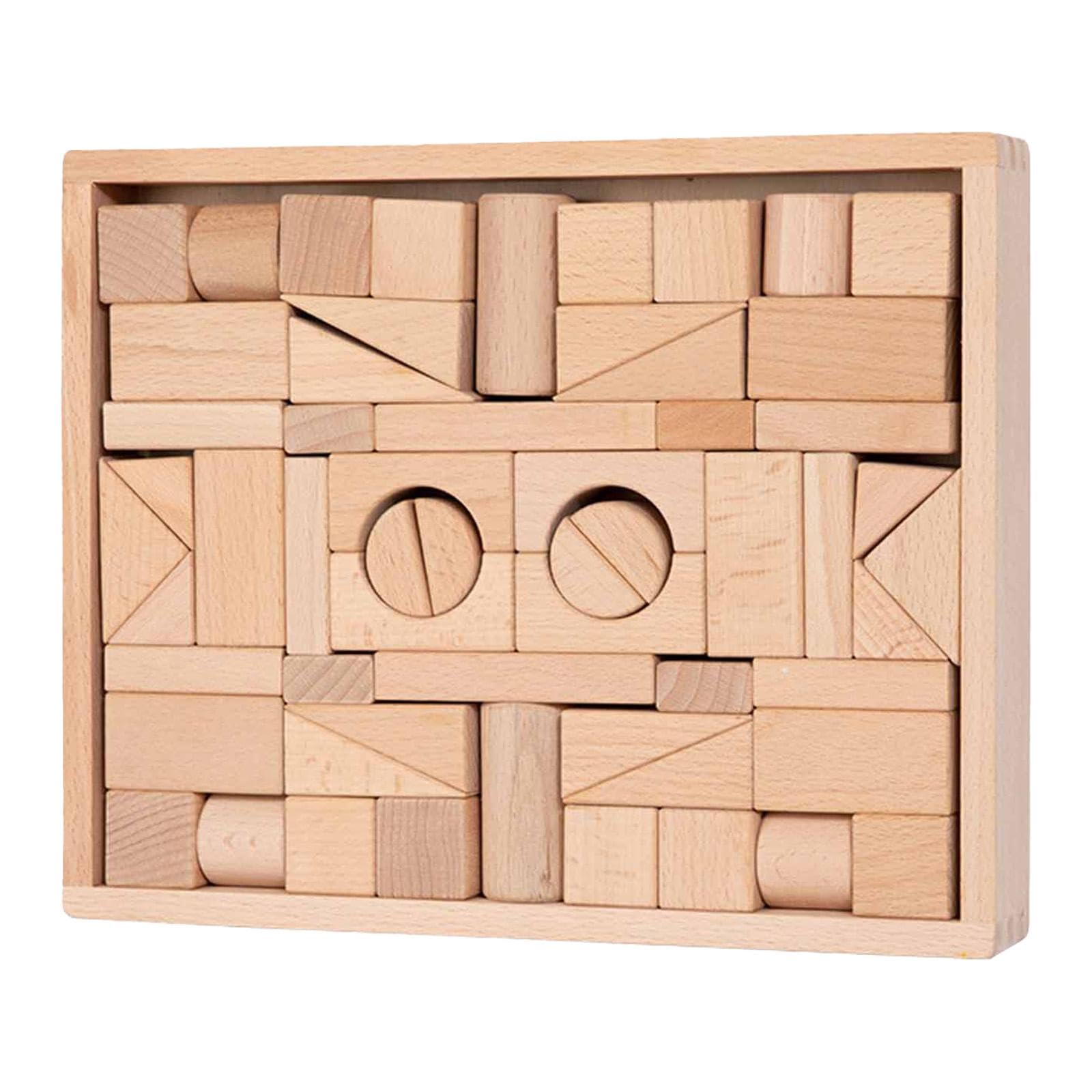 Almencla Bausteine Set Holzbausteine Lernspielzeug Bauklötze Kinder Kreativität Feinmotorik Funktion Stapelblöcke für Vorschule Klassenzimmer Eltern Kind Spiel, Holzfarbe