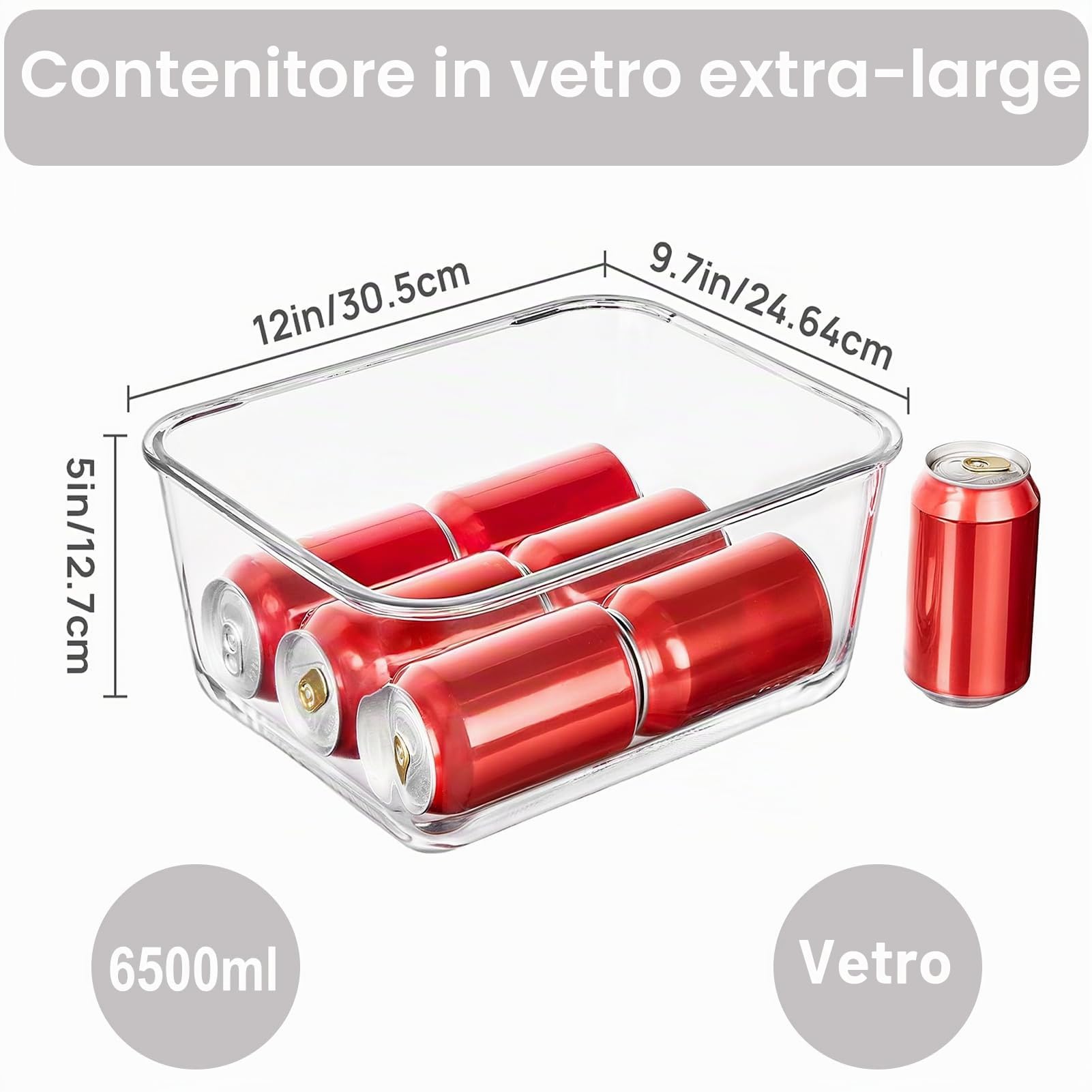 Contenitori Grandi in Vetro con Coperchio, 6,5 l, Ermetici, Adatti al Congelatore, Contenitori Ermetici per Alimenti per Pollo, Tacchino, Melone o Piatti di Festa