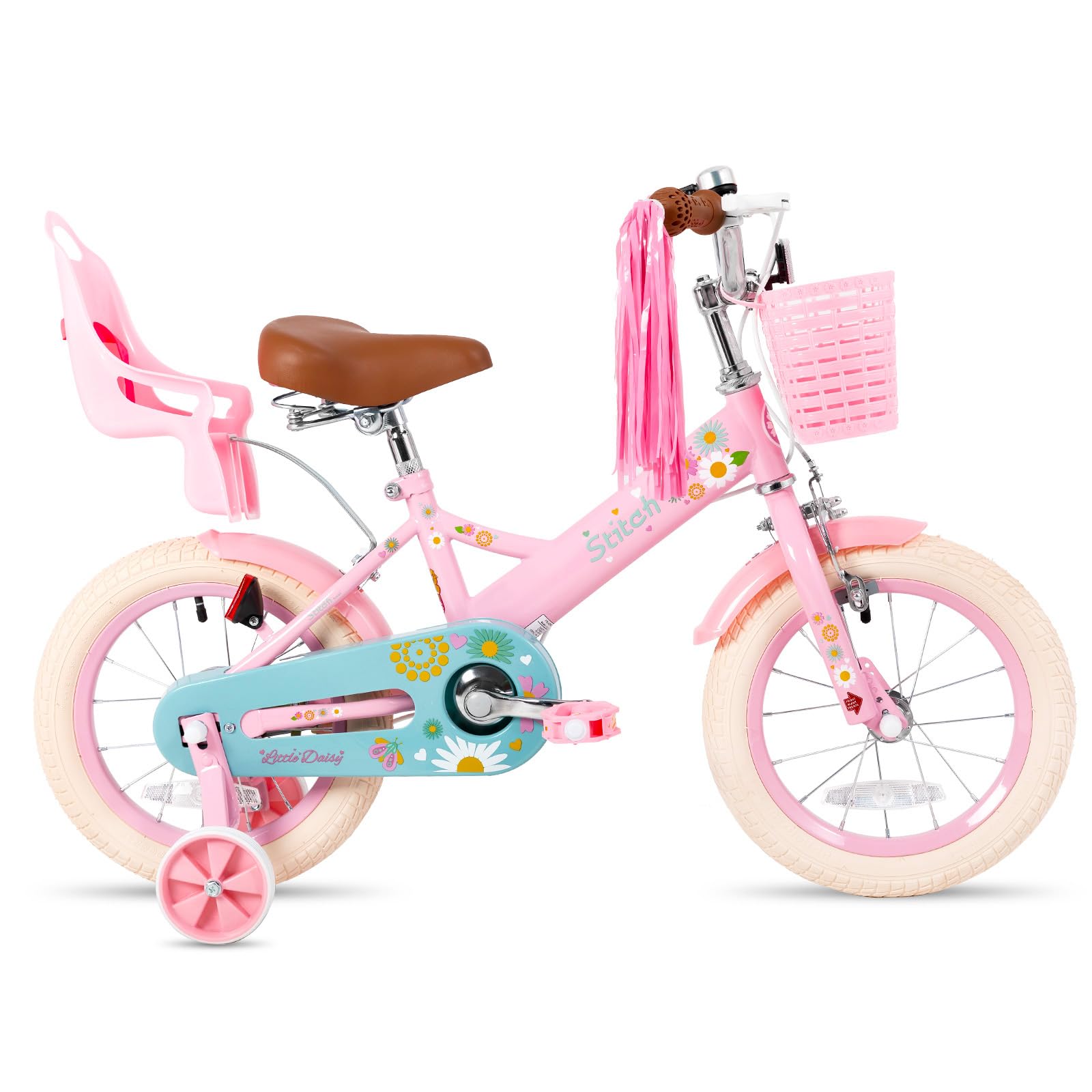 STITCH Little Daisy - Bicicletta da bambina da 14 pollici, per bambini da 3 a 5 anni, con ruote di supporto con cestino e stelle filanti, colore: Rosa