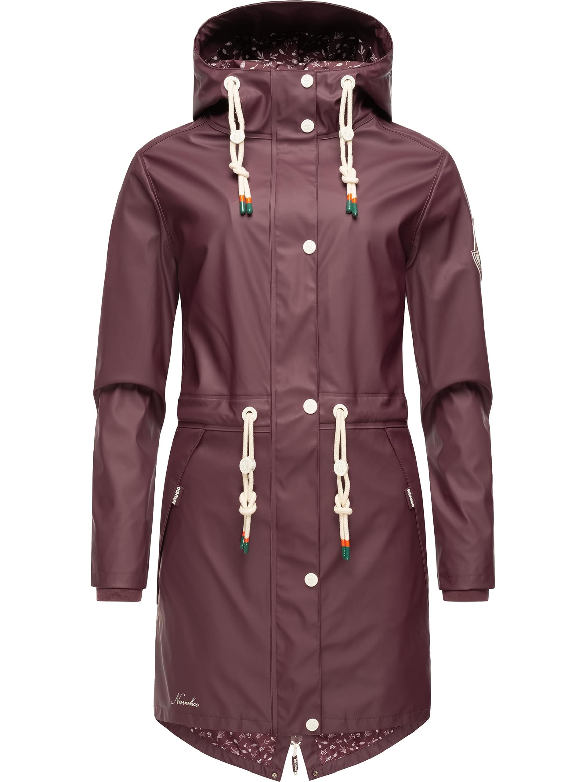 Navahoo Damen Übergangsjacke Regenmantel wasserdichte lange Regenjacke mit verstellbarer Kapuze und geschweißten Nähten Tropical Stormoo XS-3XL