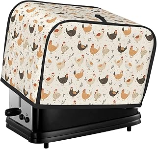 2 Slice Toaster Cover with Pockets - Cute Countryside Chicken Print Toaster Cover for Kitchen, Water Proof Greasy Fingerprint 2 Slice Toasters Accessories for Women