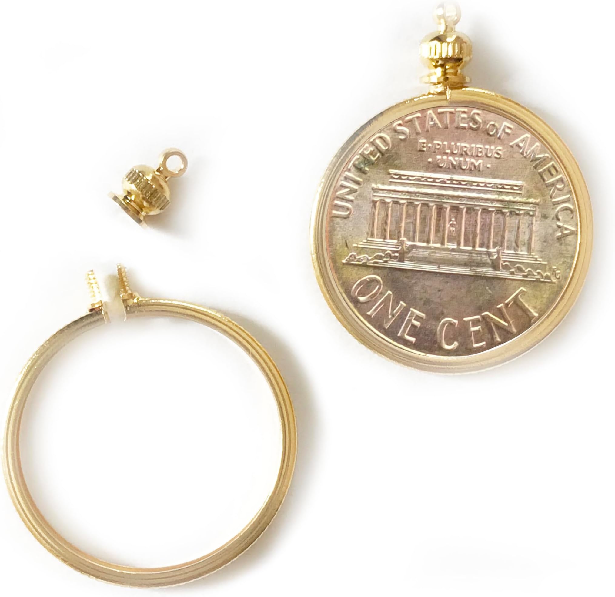 1 Cent / USA Penny Coin Holder Bezel Gold Tone ~ for Charm, Necklace, Pendant, Display (Pack of 4)