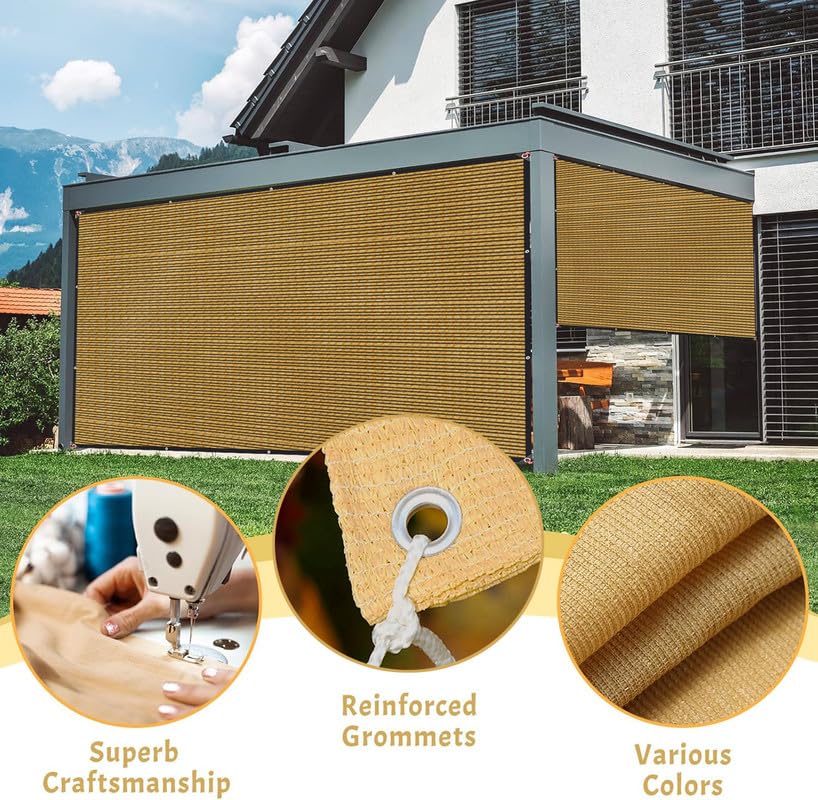 Image of MetDeals HDPE Knitted Balcony Sun Shade Sail Canopy Cover for Outdoor, Garden & Terrace|UV & Sun Protection with Rustproof Eyelet & Cable Tie for Easy Installation(Beige Black, 9.5x18 Ft)(Pc 1)