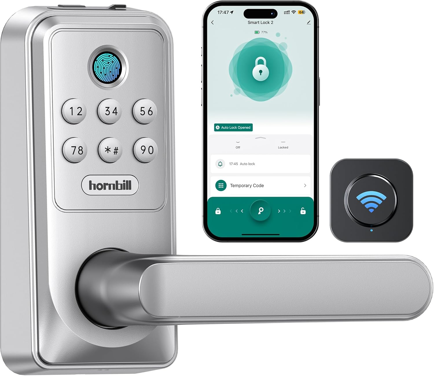 Keyless Entry WiFi Smart Lock with Handle: Hornbill Biometric Fingerprint Lock for Front Door, Keypad Passcode Auto-Lock for Home Keyless Entry WiFi Smart Lock with Handle: Hornbill Biometric Fingerprint Lock for Front Door, Keypad Passcode Auto-Lock for Home