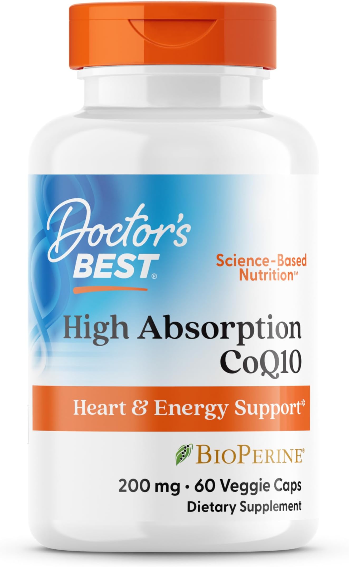 High Absorption CoQ10 with BioPerine Gluten Free Naturally Fermented Vegan, Heart Health and Energy Production 200 mg 60 Veggie Caps, White