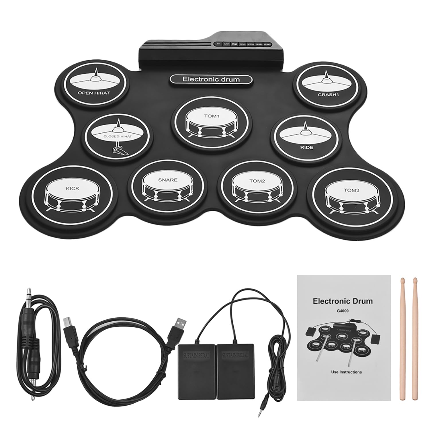 Batteria elettronica portatile USB roll up digitale con 9 cuscinetti in silicone bacchette e pedali per principianti bambini