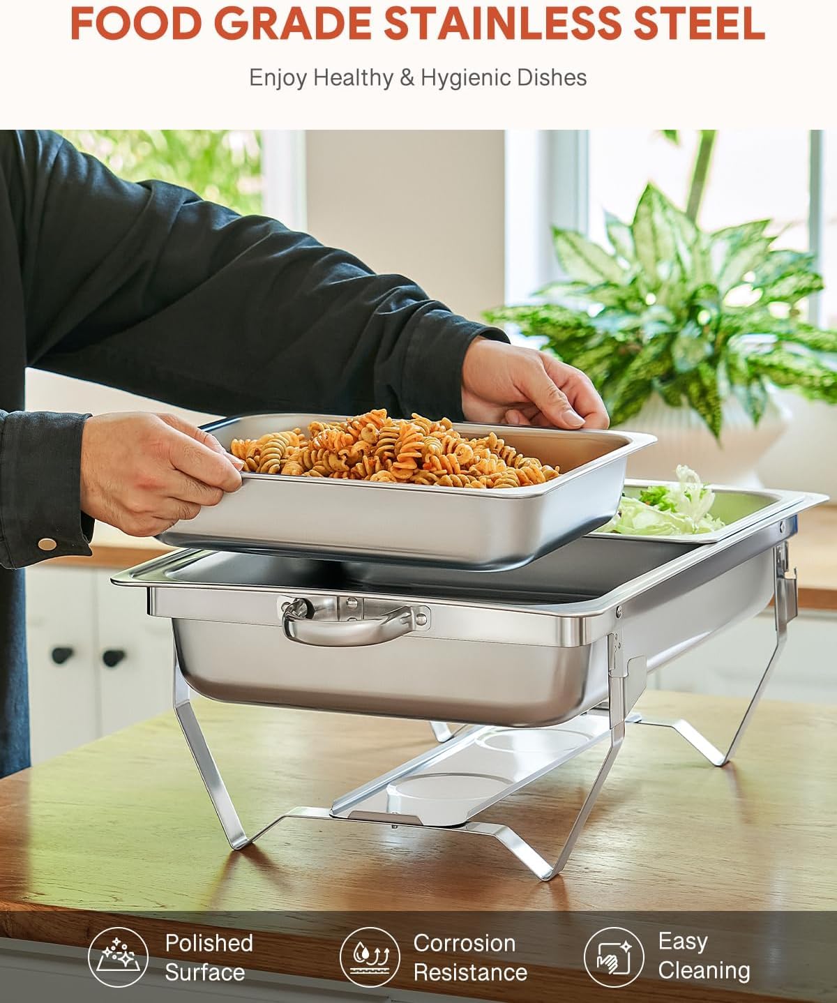 Chafing Dish Buffet Set, Set da 9 Litri- 2 Pezzi Set Buffet Scaldavivande, Buffet Servers E Scaldabagni, 9L Acciaio Inox Rettangolari Catering Server, per Party, Feste, Matrimoni, Banchetti