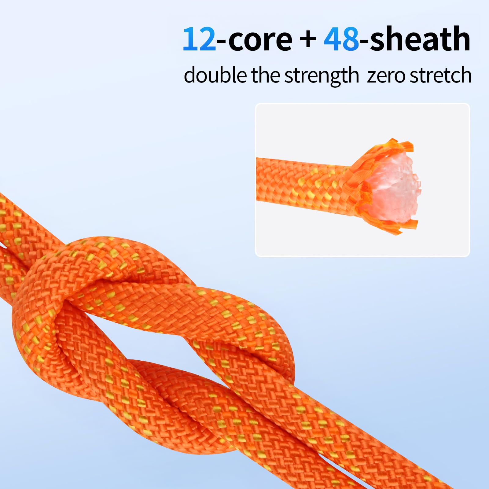 Cuerda de escalada de 200 pies, cuerda de arborista resistente, cuerda de aparejo de nailon para trabajos en árboles, toro (naranja)