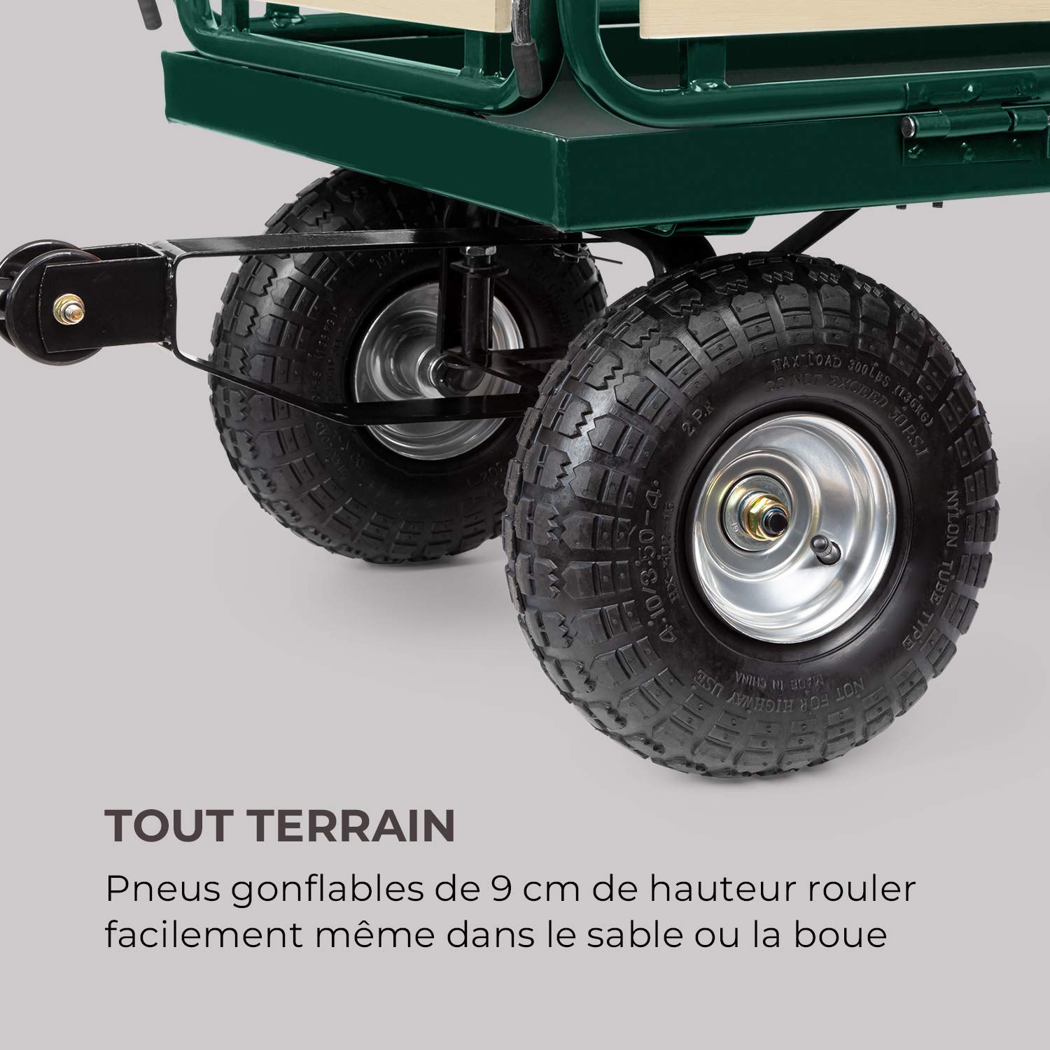 Waldbeck Ventura - Remorque de Transport à Main, Chariot de manutention carriole pour Jardin, travaux (Charge Max de 300 kg, Panneaux latéraux rabattables) Version 2020, Vert foncé