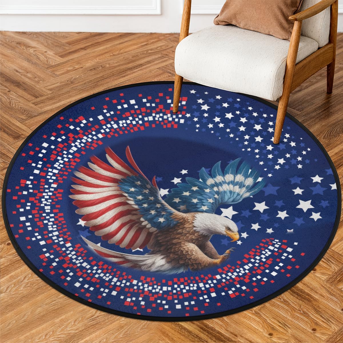 Round Rug 5ft Flag Eagle Indoor Circle Area Circle Rugs Washable Non-Slip Bedside Indoor Doormat for Living Room Bedroom Playroom Nursery Room Decor Carpet Mat Splat Mat for High Chair