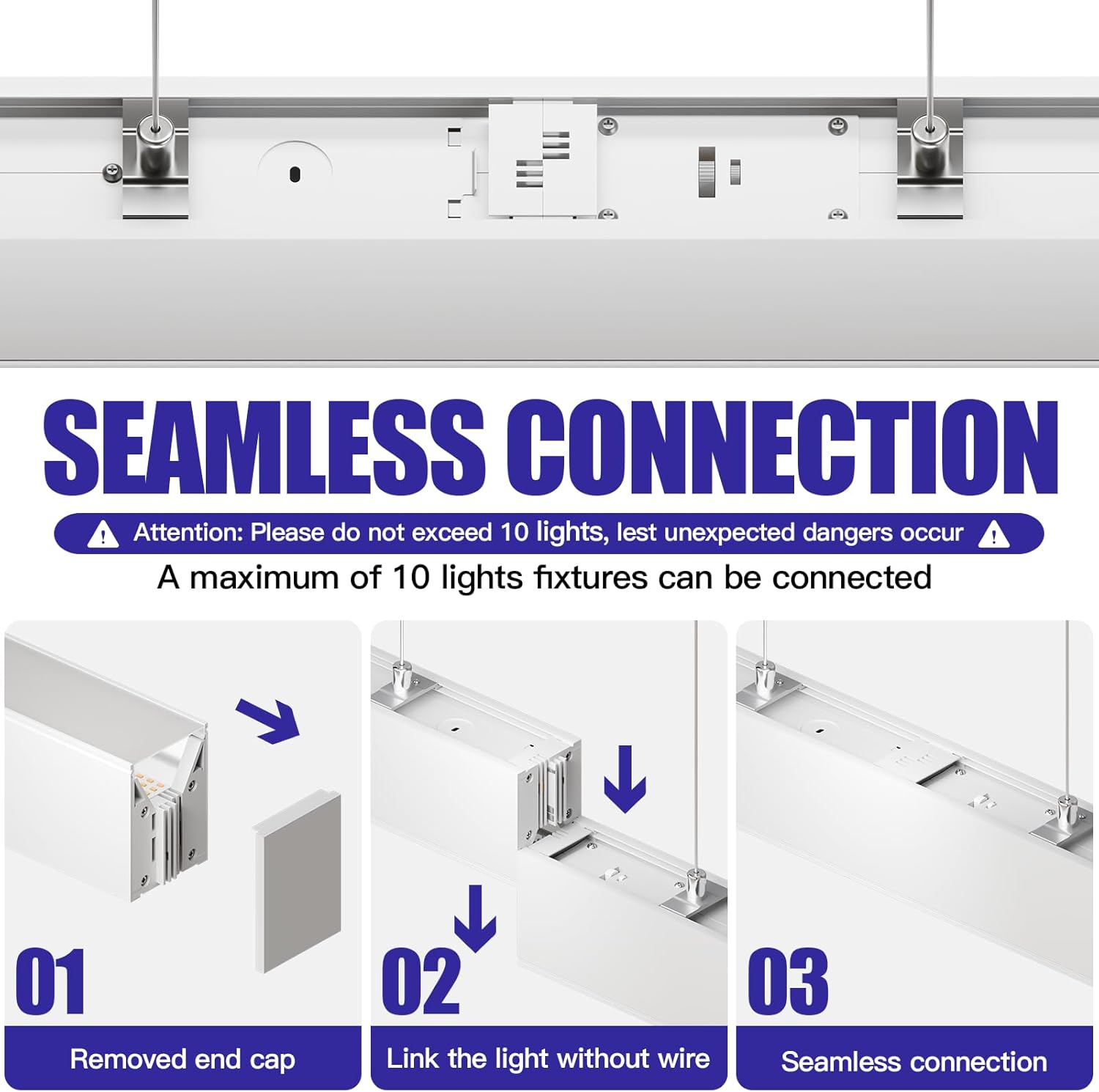 JTT 4FT LED 4Pack White Linear Light,50W/40W/30W Linkable Office Light Fixture,3000K-5000K Selectable,0-10V Dimmable Architectural LED Suspension Ceiling Hanging for Shop