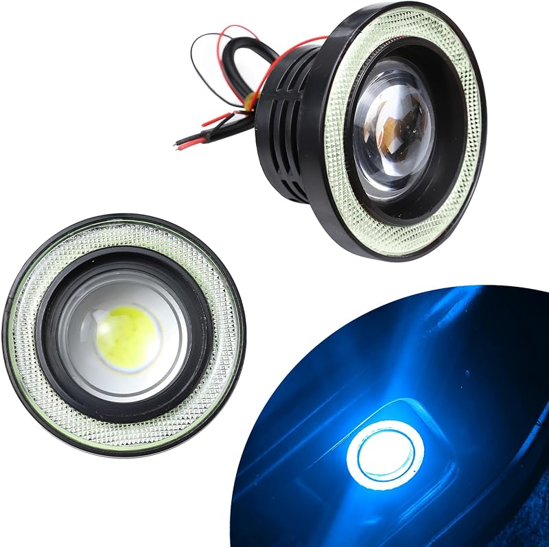 Faróis de neblina LED com halo Angel Eye Wogomz 12 V e COB – 2 unidades Ice Blue
