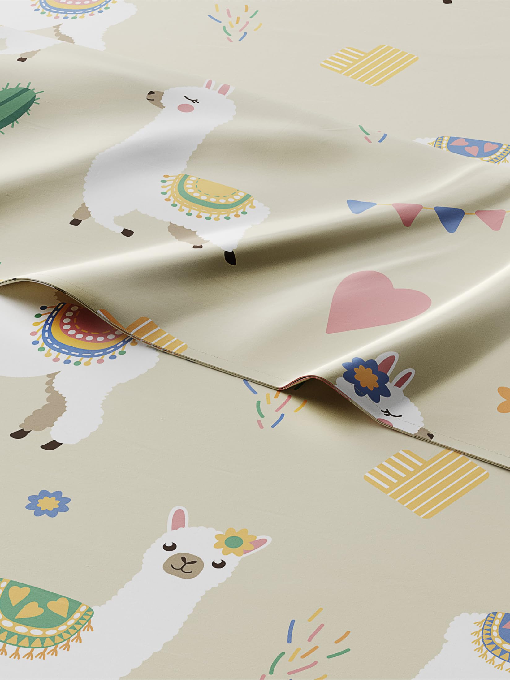 Kids Queen Size Llama Bed Sheets - 4 Piece Alpaca Sheet Set - Cactus Themed Bedding - Ultra-Soft, Cute & Cozy - Comfy, Breathable & Machine Washable - Animal Bed Set for Boys, Girls, Teens & Toddlers