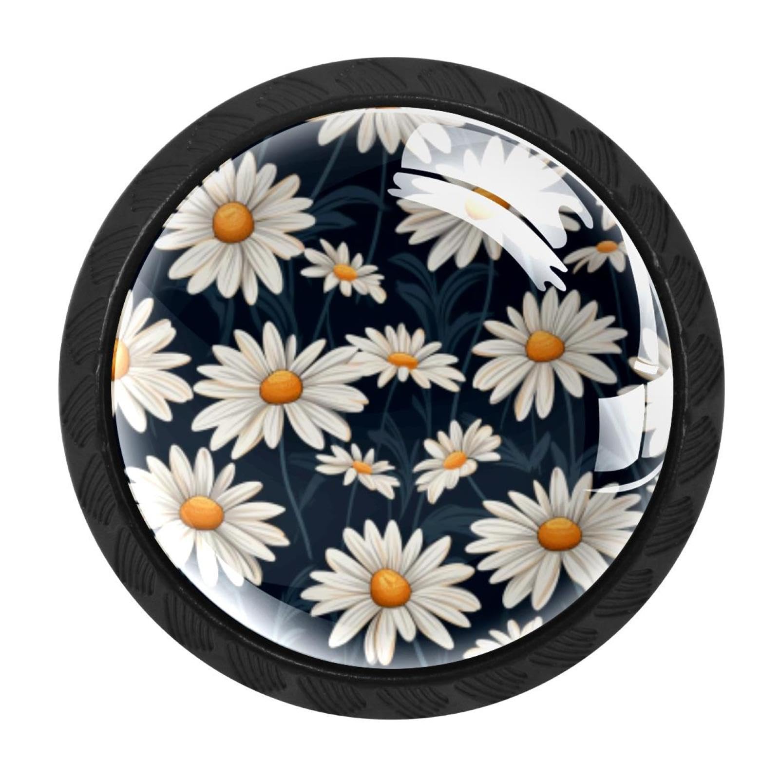CHENZZZZ 4 Pieces Daisy Drawer Knobs, 35mm Black Cabinet Knobs, Drawer Pulls and Knobs, Dresser Drawer Knobs, Cabinet Hardware Kitchen Cabinet Knobs