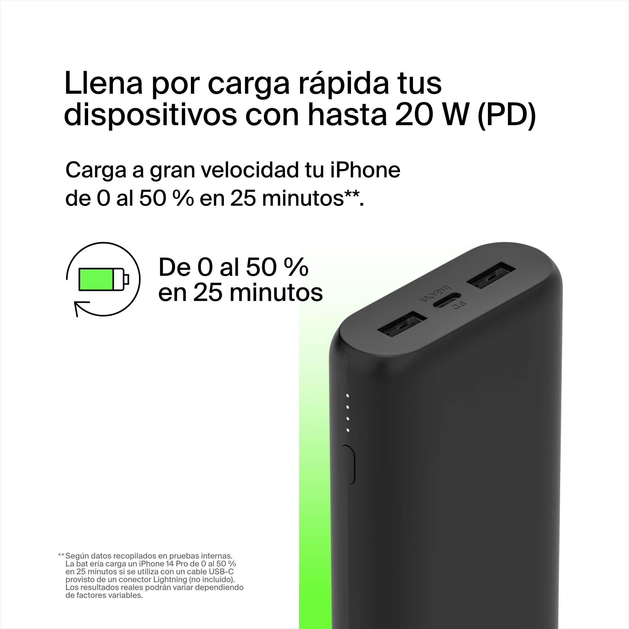 Belkin BoostCharge batería externa carga rápida 20000mAh con 3 puertos, PD a 20W, cargador portátil para Phone 16, 15, 14, 13, AirPods, Galaxy, Pixel y otros, portátil para viajar, cable USB-C a USB-C
