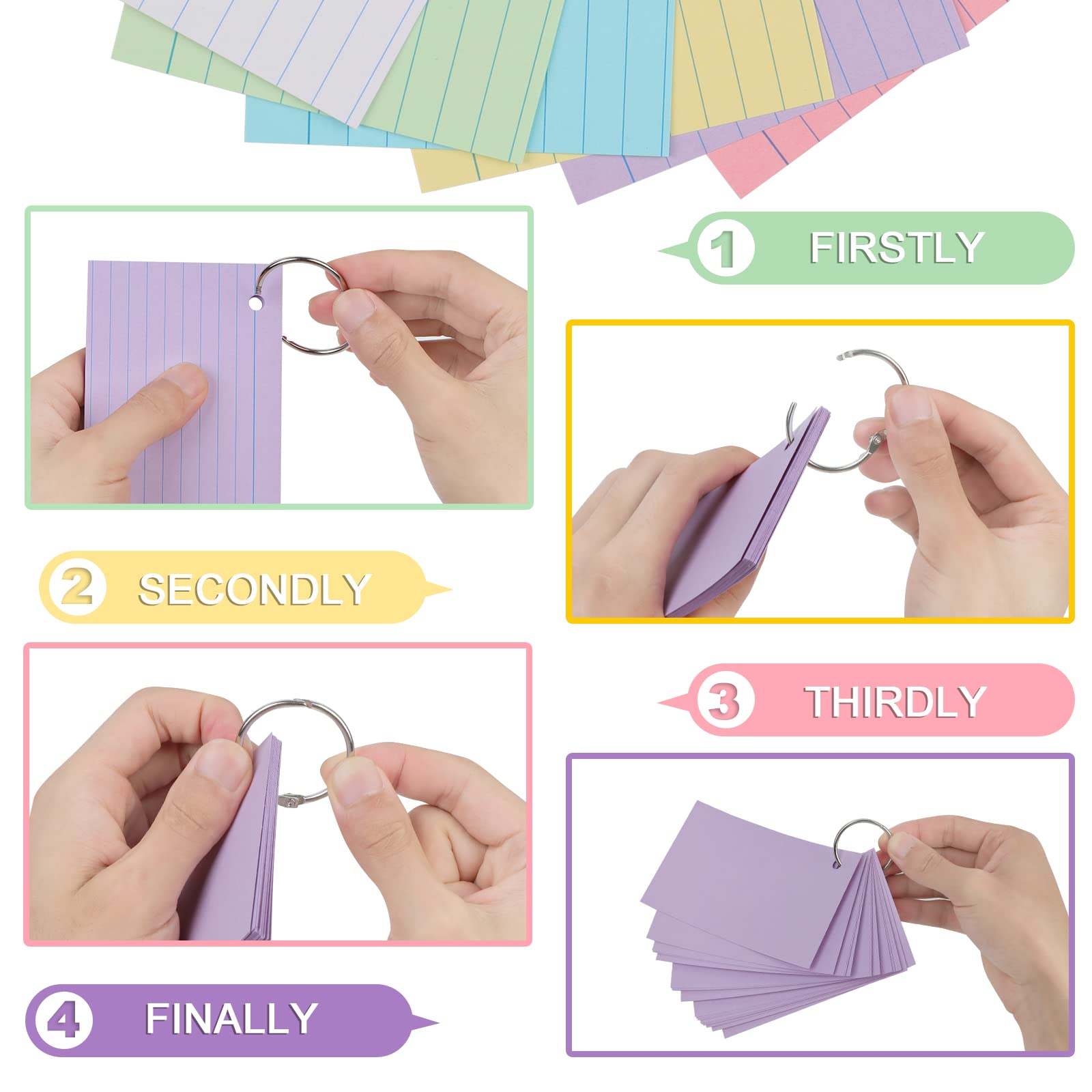 300 Cartoncini A6 Rigati 150 G/m² - Con 6 Anelli E 12 Carte Kraft, 6 Colori Per Appunti - Foto 10