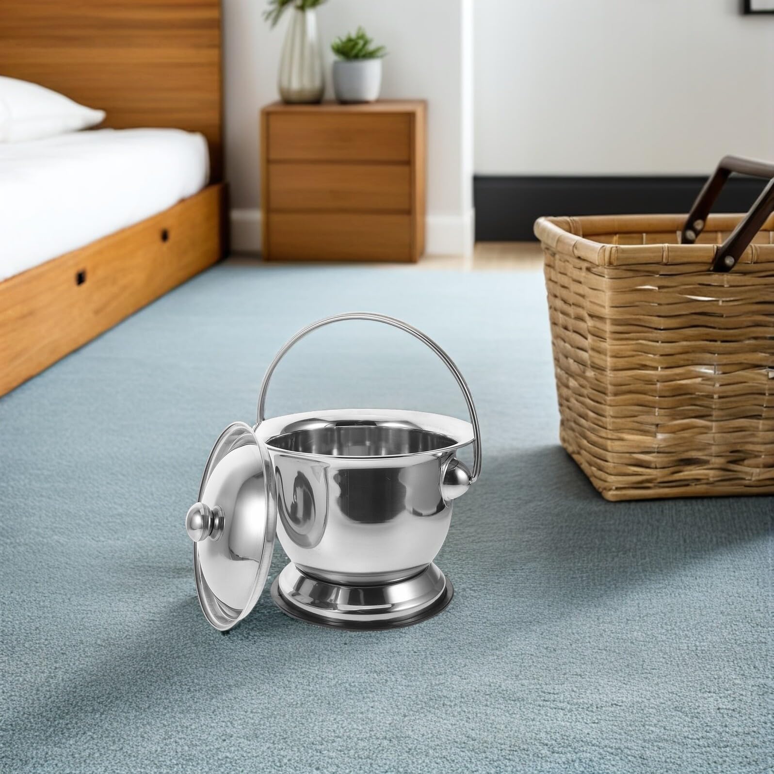 TOYANDONA Padella in Acciaio Inox per Adulti con Coperchio, Vaso da Notte Portatile Antiscivolo per Anziani e Donne, Secchio Wc da Camera con Bordi Arrotondati e Capacità Elevata