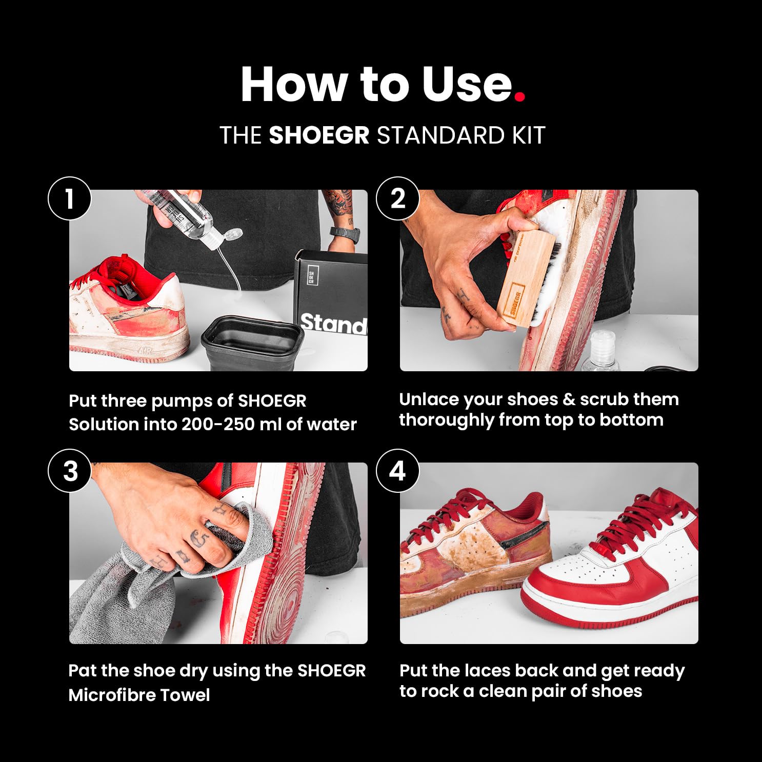 SHOEGR Standard Shoe Cleaning Kit with Microfiber Towel | White Shoes Cleaner | Sneaker Cleaning Solution with All-Purpose Shoe Brush | Sports & Daily Footwear Cleaner 4