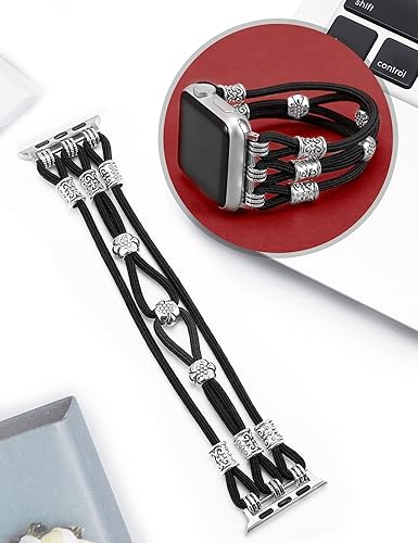 Miniatura 2 de TOYOUTHS Pulsera de cuentas compatible con Apple Watch Band de 1.651.571.571.49 pulgadas para mujer, estilo bohemio, trenzada, elástica, occidental,