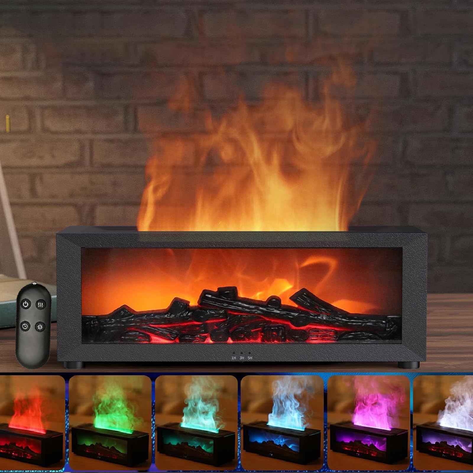 Aroma Diffuser LED Kamin 150ml, 7-Colour Light Flame Effect Luftbefeuchter mit Fernbedienung, Kamin Aromatherapie Diffusor, Kamin Luftbefeuchter mit Timer, Für Zuhause, Büro, Schlafzimmer