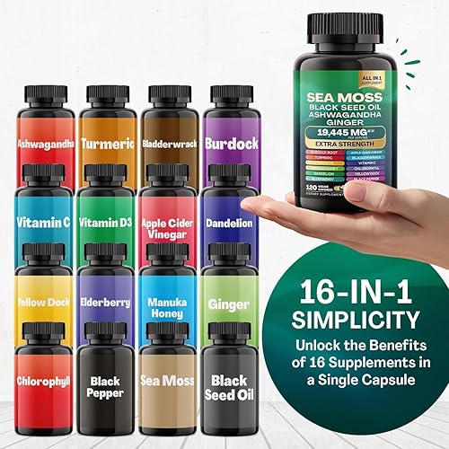 Miniatura 2 de Paquete de musgo marino + shilajit (paquete de 2)  120 cápsulas de musgo marino Eac 7000 mg aceite de semilla negra 4000 mg Ashwagandha 2000 mg