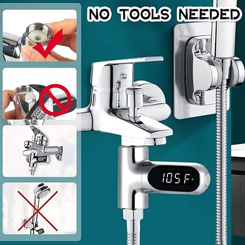 Miniatura 7 de Termómetro de ducha Fahrenheit Celsius termómetro de agua para ducha con pantalla digital LED, pantalla giratoria de 360, termómetros de lectura