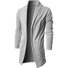 Ohoo Mens Long Sleeve Draped Lightweight Open Front Shawl Collar Longline Cardigan