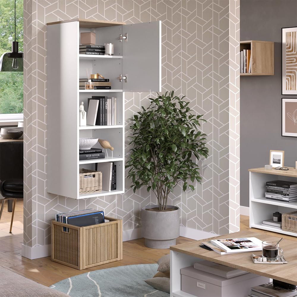 Vicco Universalschrank Wido, Weiß/Sonoma, 40.2 x 120 cm mit Einer Tür, geeignet zur Aufbewahrung von Haushaltsgegenständen