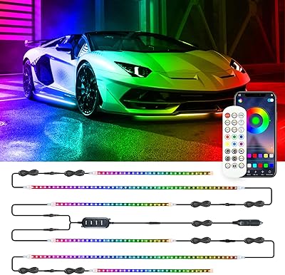 higlowplus Underglow Kit for Car, 6 Pcs Bluetooth Led Strip Lights with Dream Color Chasing, Waterproof Light car APP & RF Remote Control, 12V 300 LEDs Underbody All Cars, DPD1-FBA