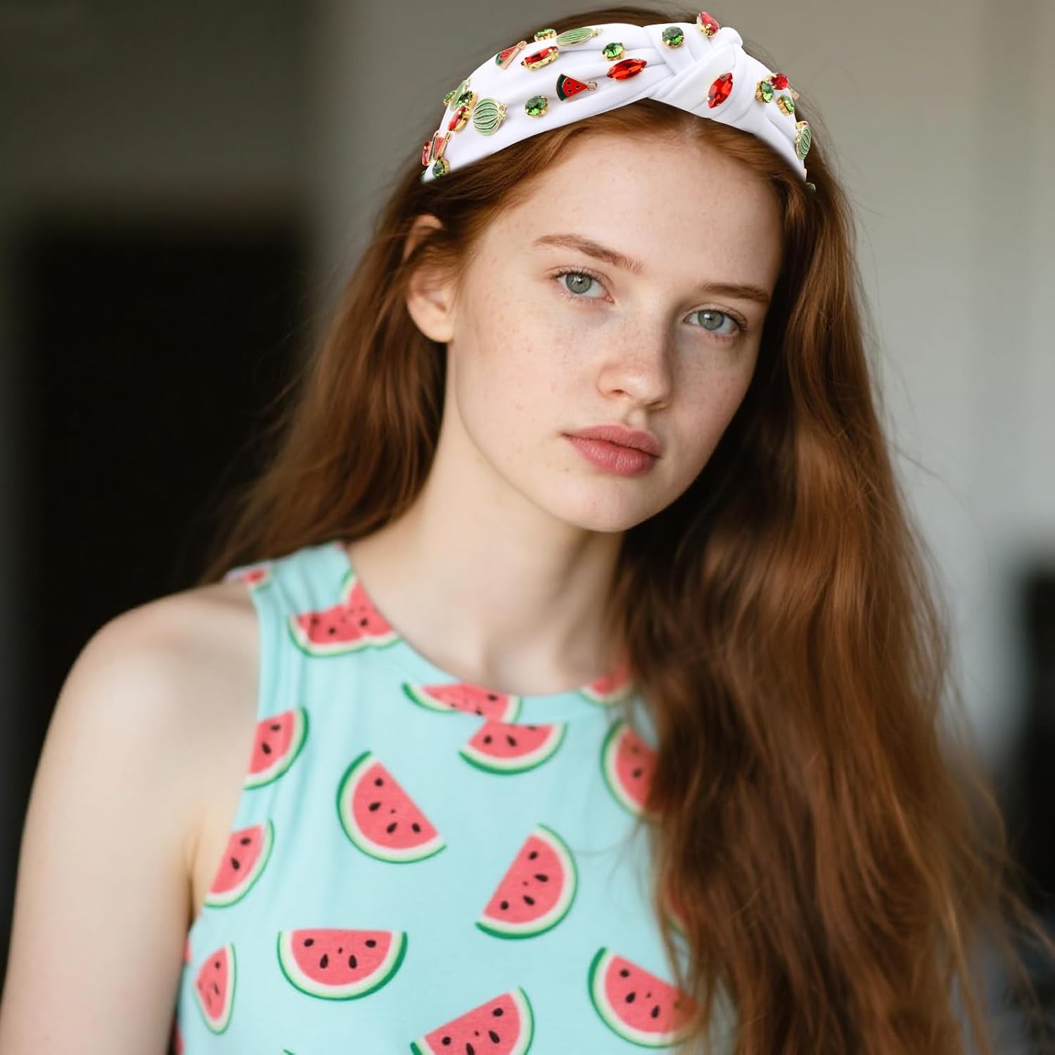 White Watermelon Rhinestone Jeweled Knotted Headbands for Women Girls, Fashion Cute Fruit Hair Accessories Gift for Girls - Image 7