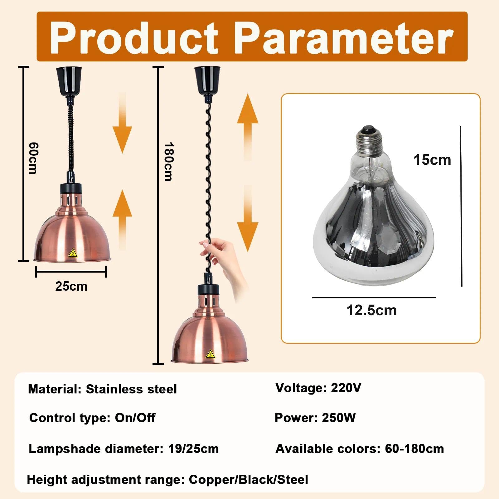 Hängende Wärmelampe Küche Gastro Einstellbare Höhe(B-25cm,4 Piezas)