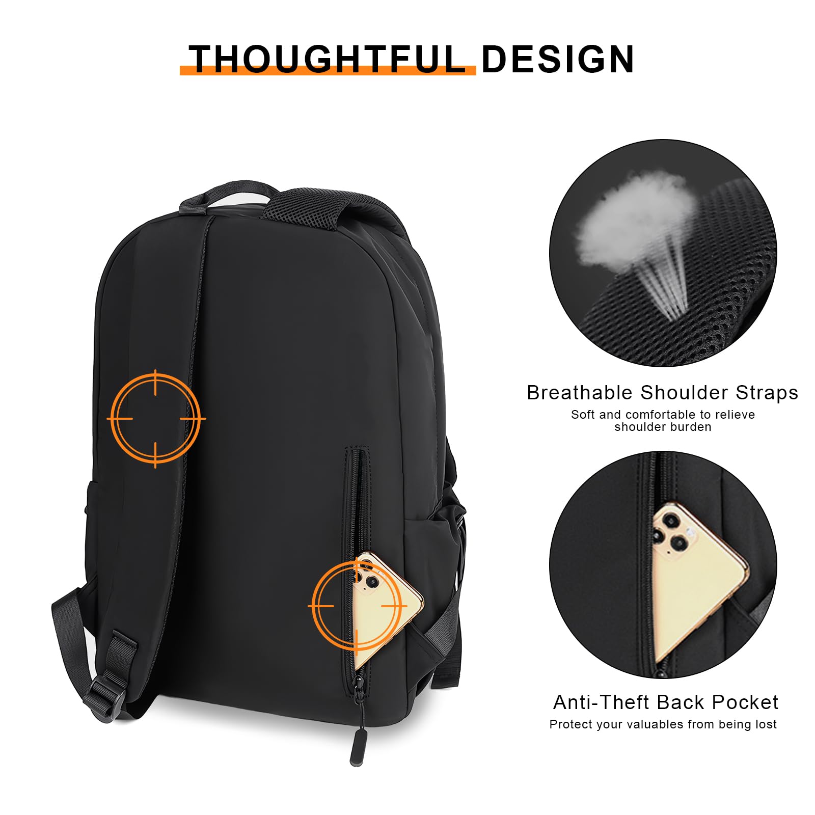 SONARIN Mochila Casual Ligera,Impermeable Mochila Portatil 14 Pulgadas Mochila de Viaje Mochila Escolar Bolsa de Trabajo Universidad Antirrobo para Hombre Mujer