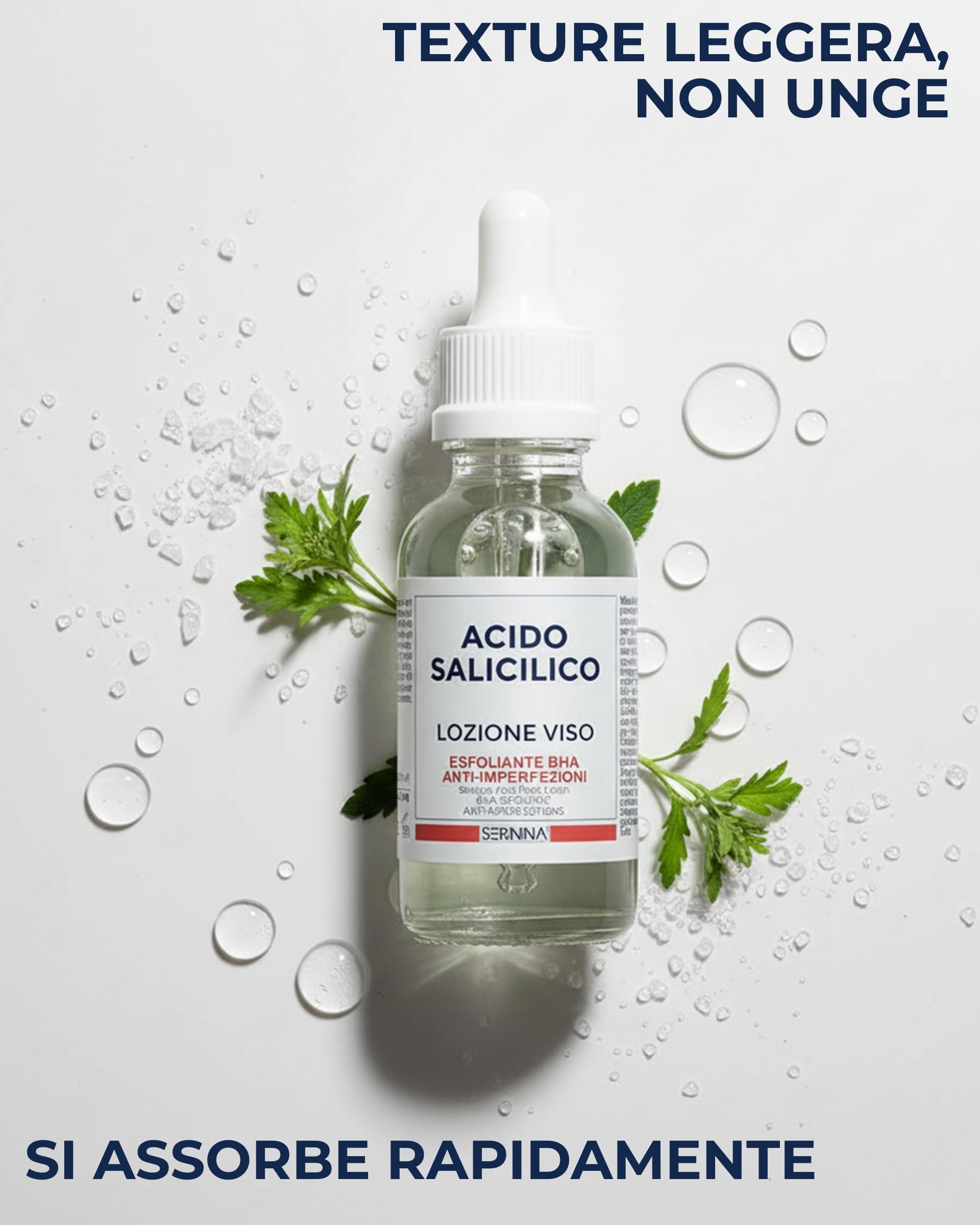 SERININA Acido Salicilico Viso - Salycilic Acid Peeling Viso Siero Esfoliante - per Acne, Brufoli, Pori Dilatati e Punti Neri - Scrub Peeling Chimico - Made in ITALY