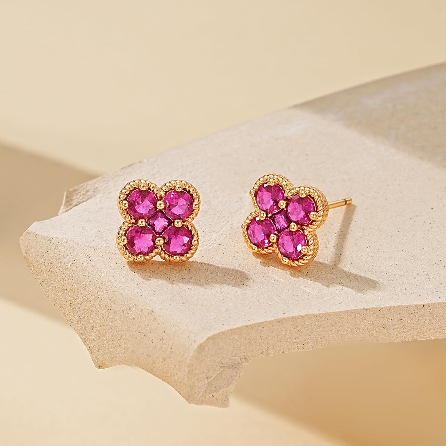 Clover Earrings for Women - 12 Month Birthstone Earrings 14k Gold Plated Four Leaf Clover Hypoallergenic Stud Lucky Jewelry Gift for Women - Image 5