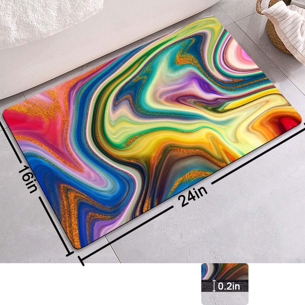 Bath Mat Rug-Golden Rubber Fluid Pattern Rubber Non Slip Quick Dry Super Absorbent Thin Bathroom Rugs Fit Under Door Washable Bathroom Floor Mats-Shower Rug for in Front of Bathtub,Shower Room,Sink